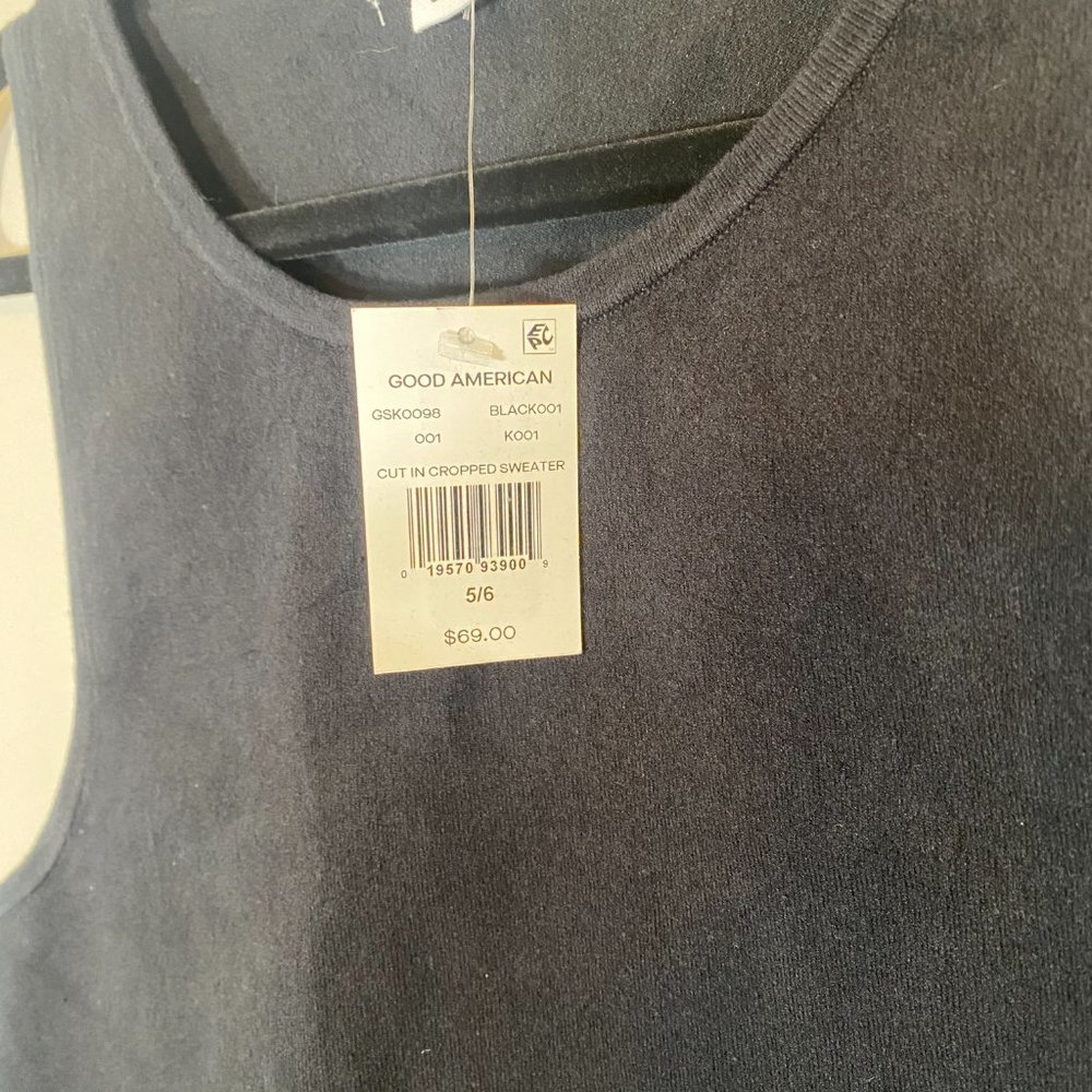 NWT Good American Cut In Cropped Knit Sweater in Black - Picture 8 of 8